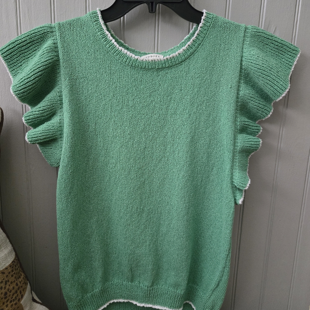 JODIFL Mint Ruffle Sleeve Sweater